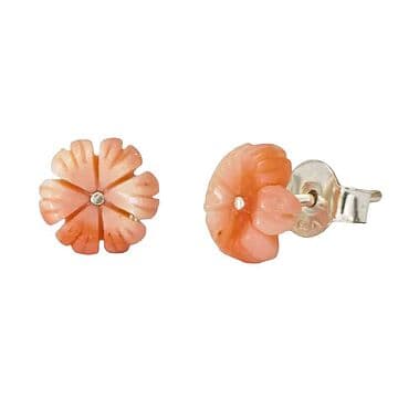 BRINCOS PRATA E FLOR DE CORAL