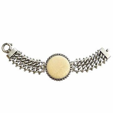 PULSEIRA BARBELA DUPLA GRANITADA COM MEDALHA RED. MARFIM VEGETAL