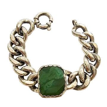 PULSEIRA BARBELA DE PRATA COM ÁGATA VERDE
