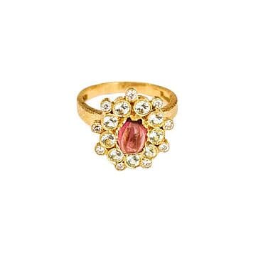 ANEL OURO COM TURMALINA ROSA E 18 BRILHANTES - Preço sob consulta