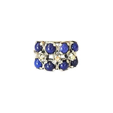 ANEL PRATA E OURO COM 8 LAPIS-LAZULI