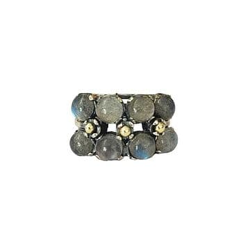 ANEL PRATA E OURO COM 8 LABRADORITES