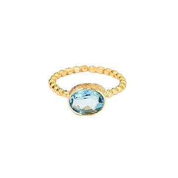 ANEL OURO 19,2KL ARO BOLINHAS COM TOPÁZIO AZUL - Preço sob consulta