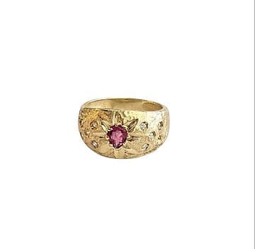 ANEL OURO 9KL COM TURMALINA ROSA E BRILHANTES