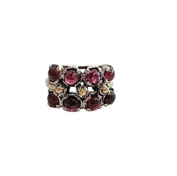 ANEL PRATA E OURO COM 8 GRANADAS CABOCHON