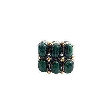 ANEL PRATA E OURO 6 MALAQUITES OVAIS