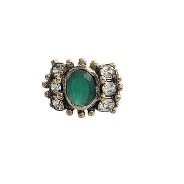 ANEL PRATA COM CHAPAS E GRANITOS OURO, 6 ZIRCÕES ÁGATA VERDE