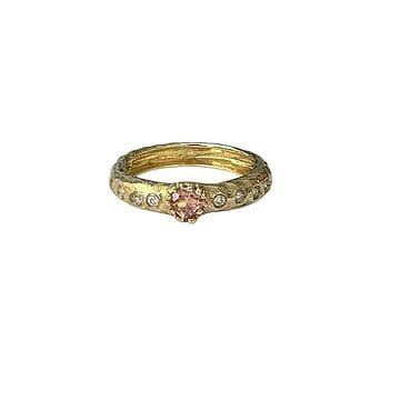 ANEL OURO TURMALINA ROSA E 8 BRILHANTES