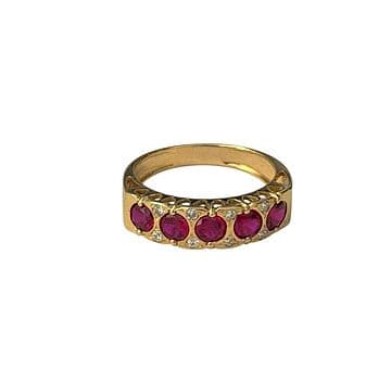 ANEL OURO 19,2KT COM 5 RUBIS E 8 BRILHANTES