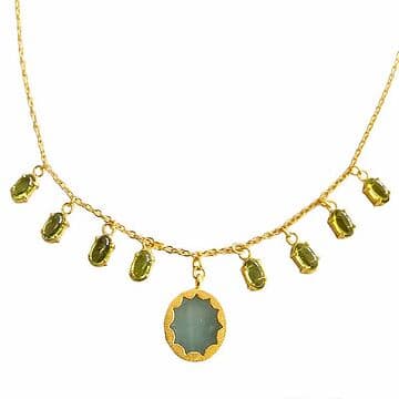 COLAR OURO COM 8 OLIVINAS E 1 ÁGUA MARINHA