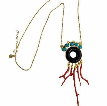 COLAR PRATA DOURADA COM ONIX/TURQUESA/CORAL