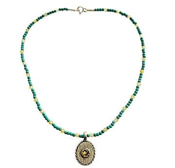 COLAR AMAZONITES COM MEDALHA OVAL CITRINO