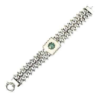 PULSEIRA DE BARBELA DUPLA COM MARFIM VEGETAL E ÁG.MARINHA.