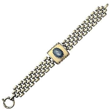 PULSEIRA MALHA ROLEX PRATA COM MARFIM VEGETAL E CIANITA