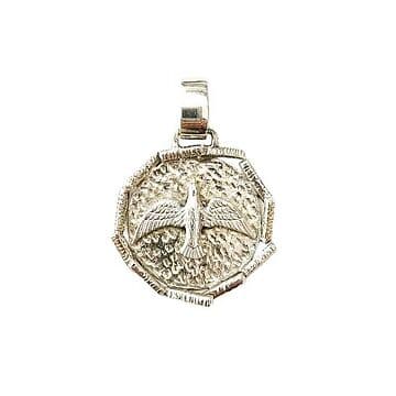 MEDALHA DE PRATA COM PAUZINHOS E ESPIRITO SANTO