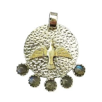 MEDALHA DE PRATA COM LABRADORITES E ESPIRITO SANTO OURO