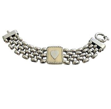 PULSEIRA ROLEX COM QUADRADO OSSO COM CORAÇÃO PRATA