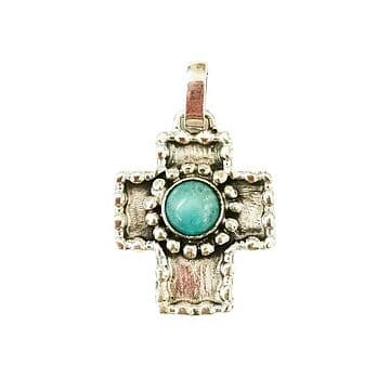 CRUZ DE PRATA COM GRANITOS E AMAZONITE