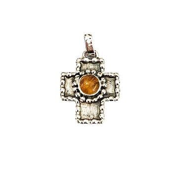 CRUZ DE PRATA QUADRADA COM GRANITOS E CITRINO
