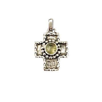 CRUZ DE PRATA QUADRADA COM GRANITOS E AVENTURINA