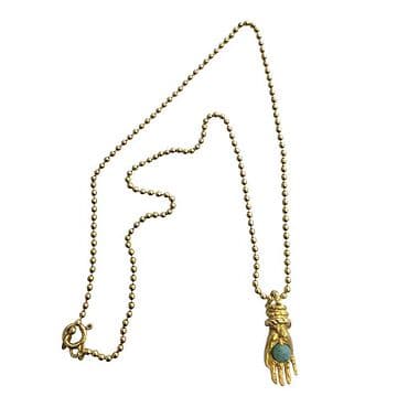 FIO BOLINHAS DE PRATA DOURADA COM MÃO E AMAZONITE