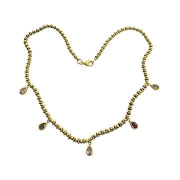 COLAR PRATA DOURADA 925 COM PÊROS DE TURMALINAS MULTICOLOR.