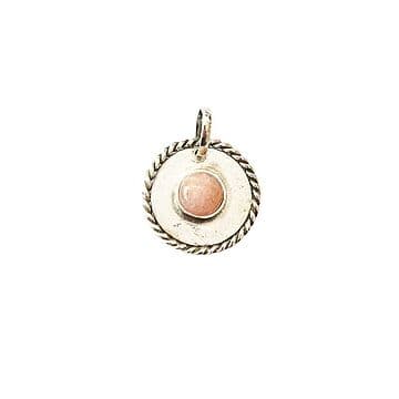 MEDALHA DE PRATA COM PEDRA DO SOL ROSA