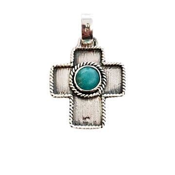 CRUZ DE PRATA/2,5CM/CORDA AMAZONITE