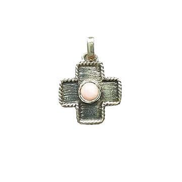 CRUZ DE PRATA COM OPALA ROSA