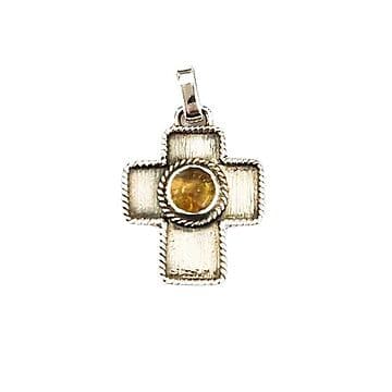 CRUZ DE PRATA 925, COM 2,5CM DE COMPRIMENTO, CORDA À VOLTA E CITRINO.