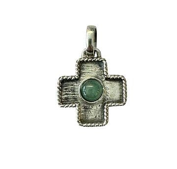 CRUZ DE PEQUENA DE PRATA COM CORDA E AVENTURINA