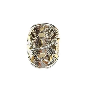 ANEL OVAL PRATA COM RAMINHOS DE FOLHAS OURO