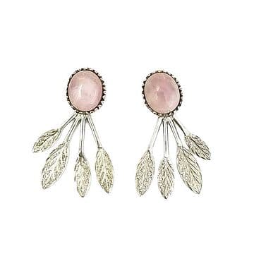 BRINCOS 4 FOLHAS DE PRATA COM OPALA ROSA.