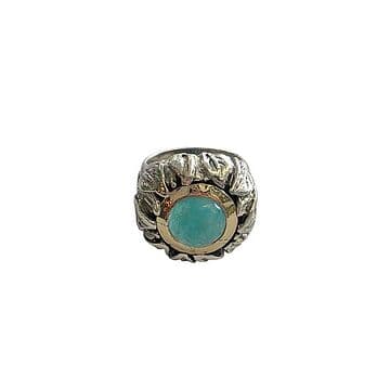 ANEL FOLHAS DE PRATA COM AMAZONITE E VIROLA OURO