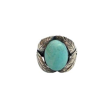 ANEL PRATA 4 FOLHAS E AMAZONITE GRANDE OVAL