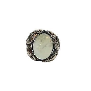 ANEL DE PRATA 4 FOLHAS E FRENITE GRANDE OVAL