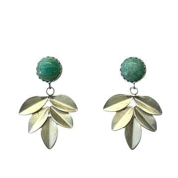 BRINCOS 5 FOLHAS PRATA AMAZONITE REDONDA