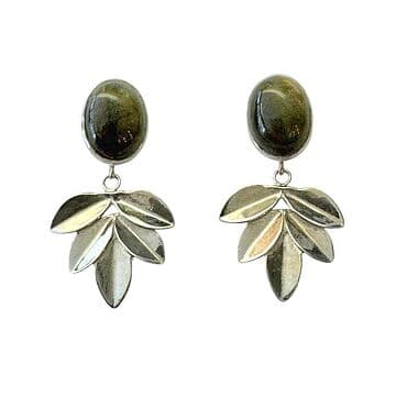 BRINCOS PRATA 5 FOLHAS LABRADORITE OVAL