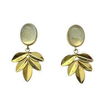 BRINCOS PRATA DOURADA 5 FOLHAS FRENITE OVAL