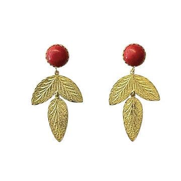 BRINCOS PRATA DOURADA 3 FOLHAS CORAL