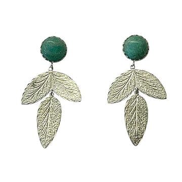BRINCOS PRATA 3 FOLHAS AMAZONITE