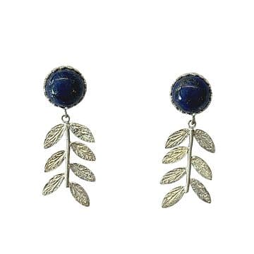 BRINCOS PRATA COM 7 FOLHAS LAP.LAZULI REDONDO