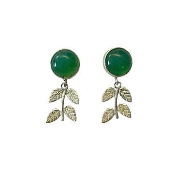 BRINCOS PRATA COM 4 FOLHAS COM ÁGATA VERDE