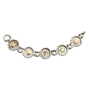 PULSEIRA PRATA E OURO, 5 SIMBOLOS