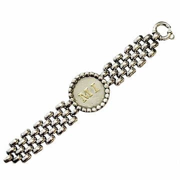 PULSEIRA MALHA ROLEX COM MEDALHA GRANITADA E 2 INICIAIS OURO