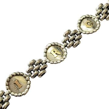 PULSEIRA MALHA ROLEX COM 3 MEDALHAS GRANITADA E INICIAIS OURO