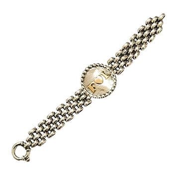 PULSEIRA DE PRATA MALHA ROLEX, 2 INICIAIS E 1 SIMBOLO