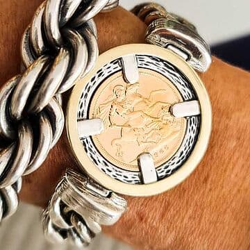 PULSEIRA EM PRATA E OURO COM LIBRA