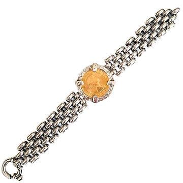 PULSEIRA PRATA MALHA ROLEX COM LIBRA OURO