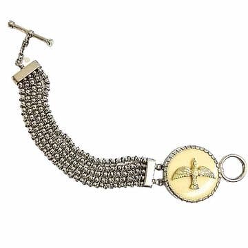 PULSEIRA 5 FIADAS BOLINHAS E MEDALHA COM ESPIRITO SANTO OURO